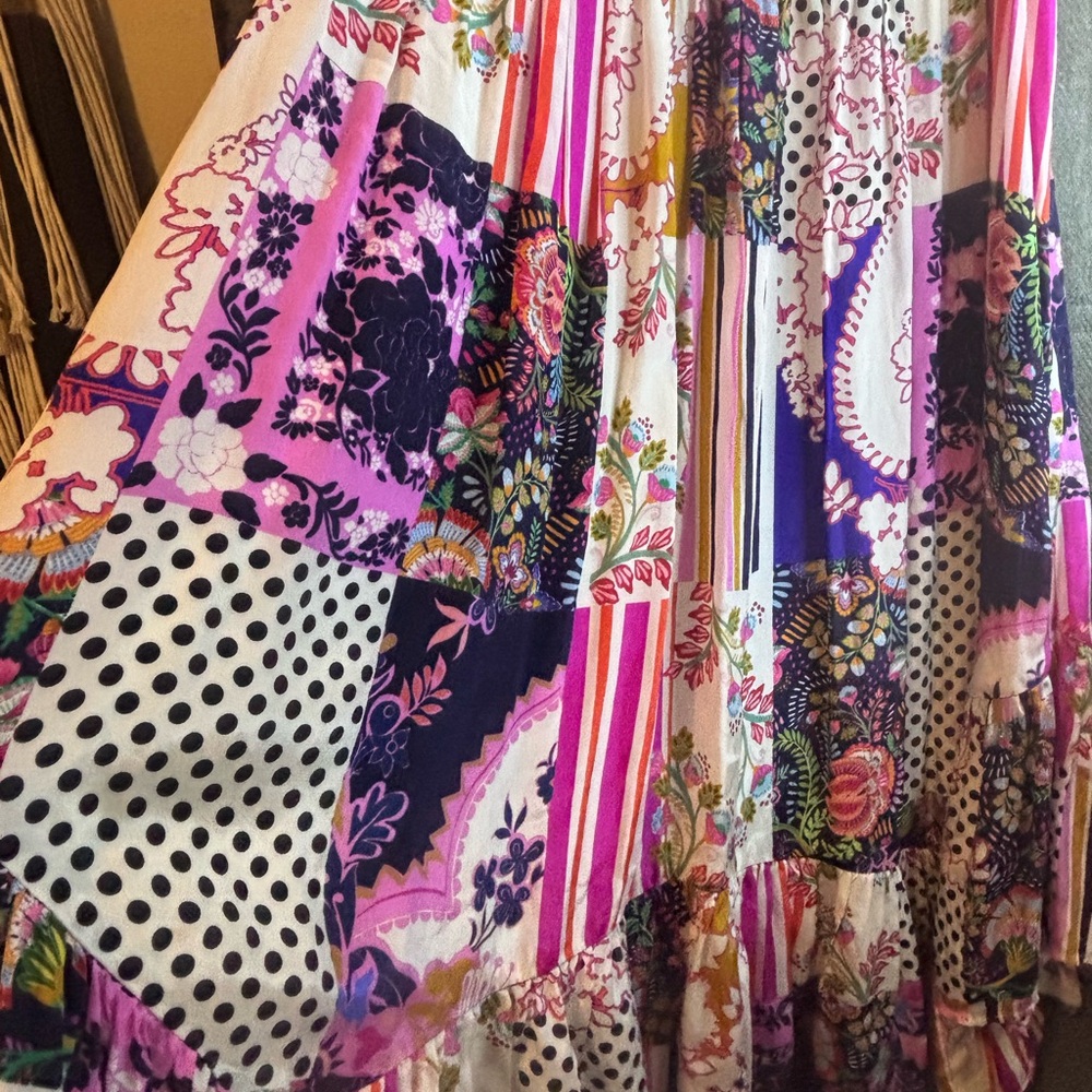 Anthropologie Pink and Navy Patchwork Midi Dress